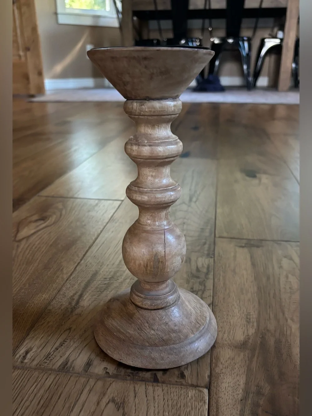Neutral Wood Candlestick Holder — Natural Tan Finish